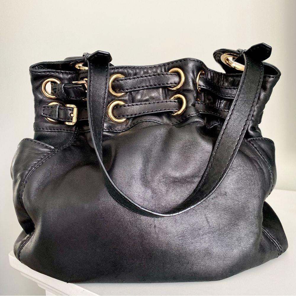 Michael Kors Black Soft Leather, Gold Hardware Shoulder Bag - Picture 2 of 14